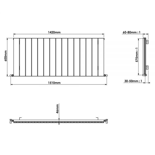 Carisa Nemo Single Black Aluminium Radiator 600 x 1420mm #3