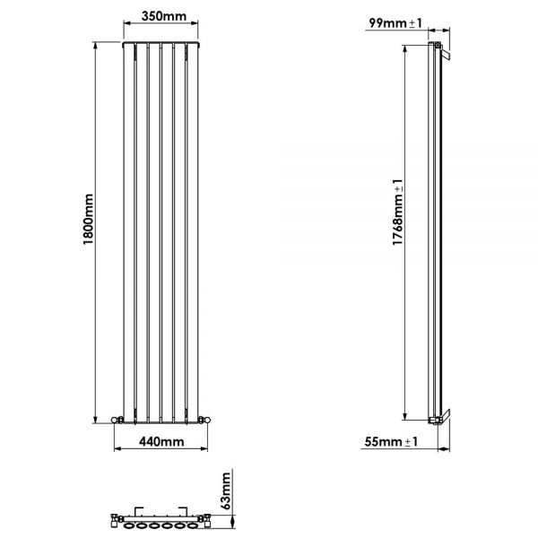 Carisa Tallis Single White Aluminium Radiator 1800 x 350mm #3