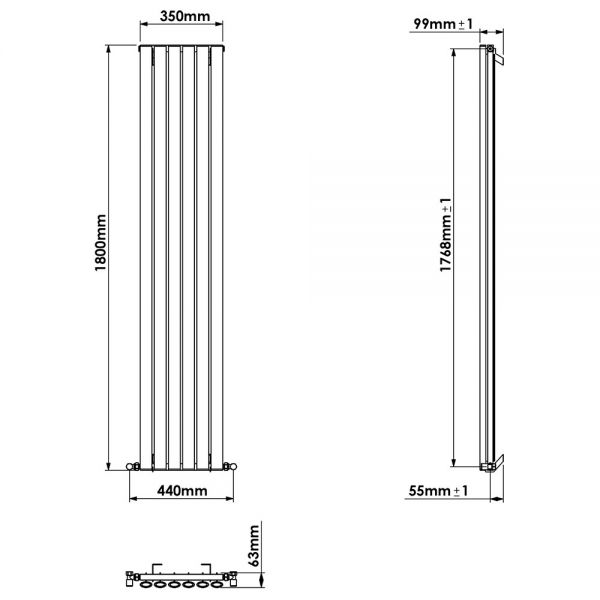 Carisa Tallis Single Navy Blue Aluminium Radiator 1800 x 350mm #3