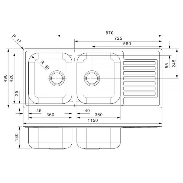 Reginox Centurio Double Bowl Stainless Steel Kitchen Sink 1150 x 490mm #2