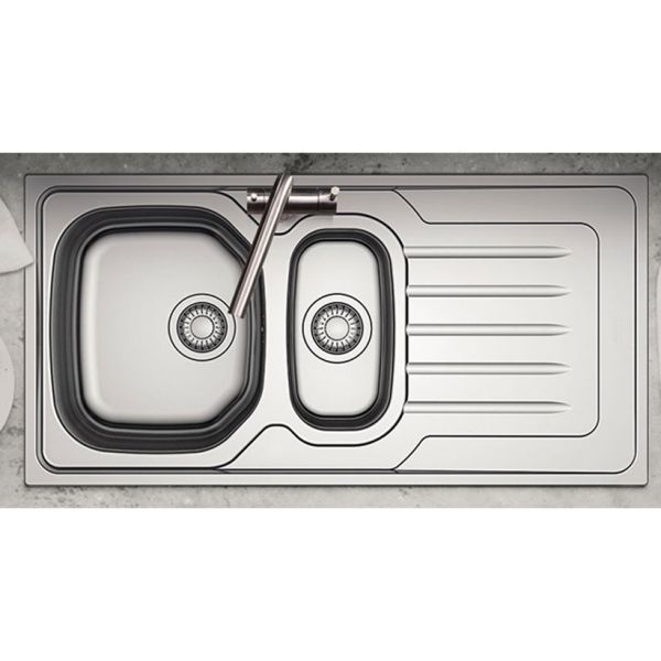 Clearwater Bolero 1.5 Bowl Inset Stainless Steel Kitchen Sink with Drainer 1000 x 500