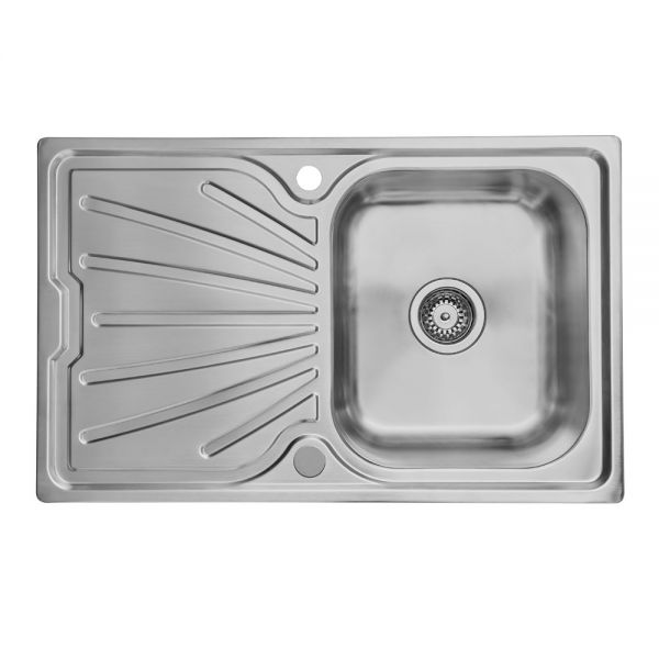 Clearwater Deep Blue 1 Bowl Inset Stainless Steel Kitchen Sink with Drainer 800 x 500