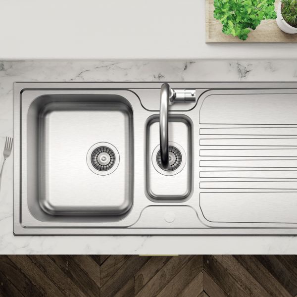Clearwater Starline 1.5 Bowl Inset Stainless Steel Kitchen Sink with Drainer 1000 x 500 #2