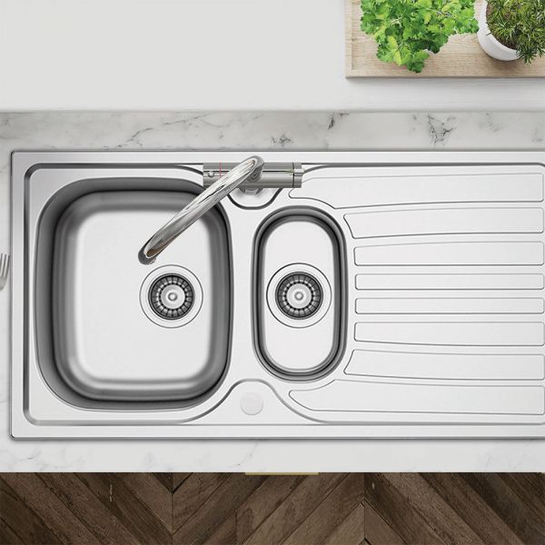 Clearwater Verdi 1.5 Bowl Inset Stainless Steel Kitchen Sink with Drainer 965 x 500 #2