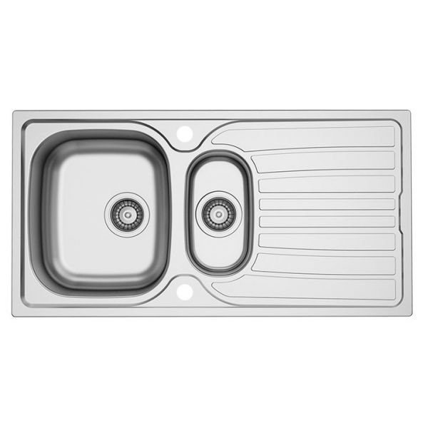 Clearwater Verdi 1.5 Bowl Inset Stainless Steel Kitchen Sink with Drainer 965 x 500