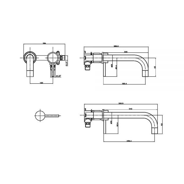 Apex Core Gunmetal Wall Mounted Bath or Basin Mixer Tap #3