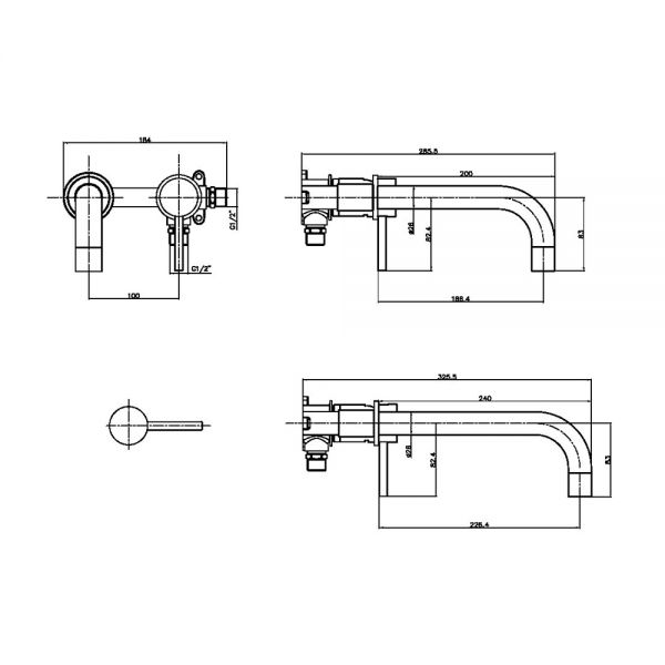 Apex Core Bronze Wall Mounted Bath or Basin Mixer Tap #3