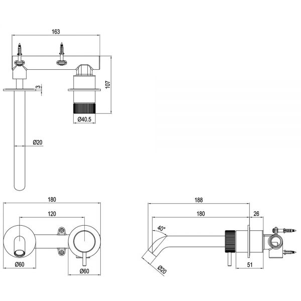 Crosswater 3ONE6 Brushed Brass Effect Wall Mounted Basin Mixer Tap #2
