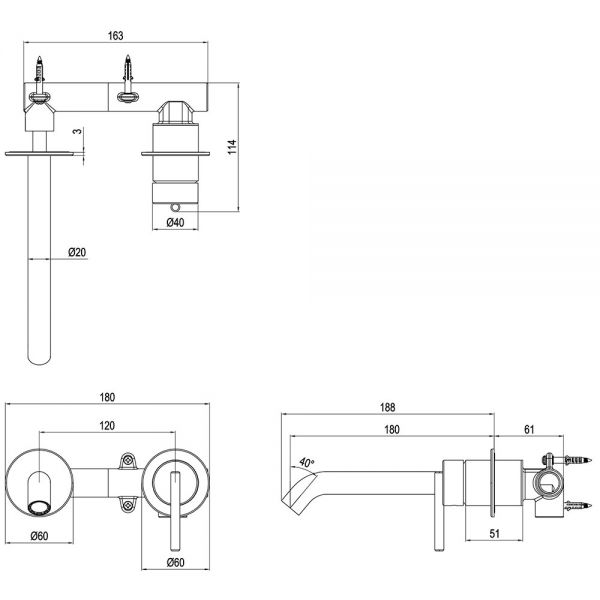 Crosswater 3ONE6 Lever Brushed Brass Effect Wall Mounted Basin Mixer Tap #2