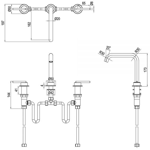 Crosswater 3ONE6 Lever Brushed Brass Effect Deck Mounted 3 Hole Basin Mixer Tap #2