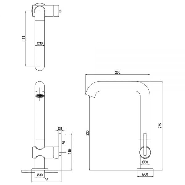 Crosswater 3ONE6 Lever Brushed Brass Effect Tall Basin Mixer Tap with Side Lever #2