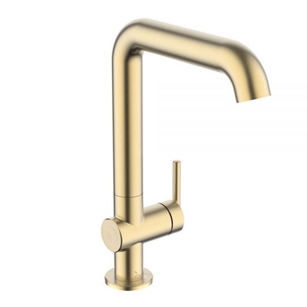 Crosswater 3ONE6 Lever Brushed Brass Effect Tall Basin Mixer Tap with Side Lever