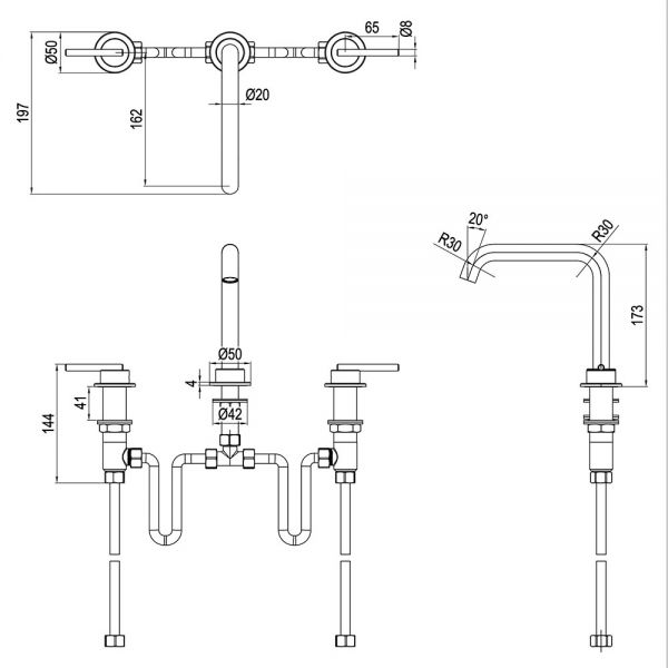 Crosswater 3ONE6 Lever Slate Deck Mounted 3 Hole Basin Mixer Tap #2