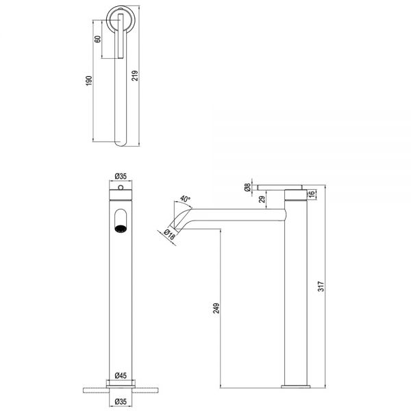 Crosswater 3ONE6 Lever Slate Tall Basin Mixer Tap #2
