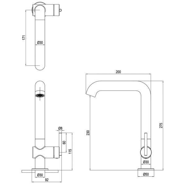 Crosswater 3ONE6 Lever Slate Tall Basin Mixer Tap with Side Lever #2