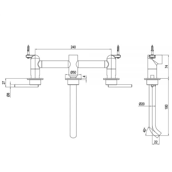 Crosswater 3ONE6 Lever Stainless Steel 3 Hole Wall Mounted Basin Mixer Tap #2