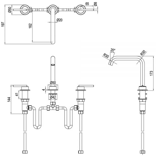 Crosswater 3ONE6 Lever Stainless Steel Deck Mounted 3 Hole Basin Mixer Tap #2