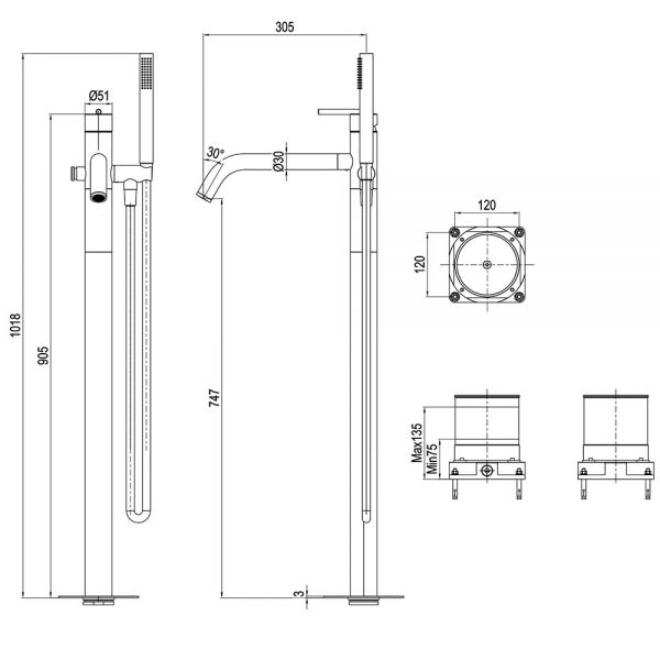 Crosswater 3ONE6 Lever Stainless Steel Floor Standing Bath Shower Mixer Tap #2