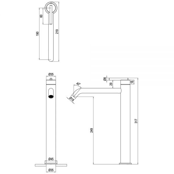 Crosswater 3ONE6 Lever Stainless Steel Tall Basin Mixer Tap #2