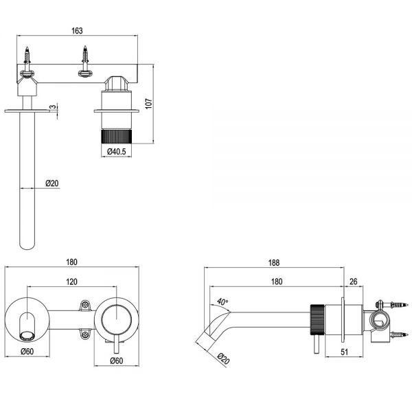 Crosswater 3ONE6 Slate Wall Mounted Basin Mixer Tap #2