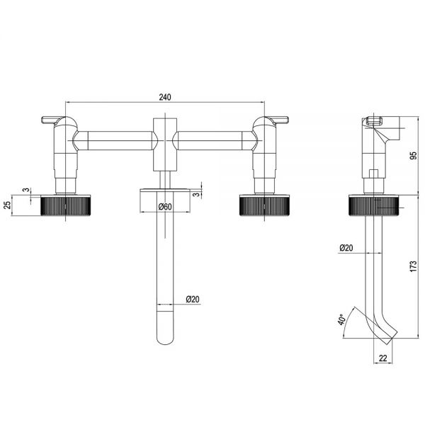 Crosswater 3ONE6 Slate 3 Hole Wall Mounted Basin Mixer Tap #2