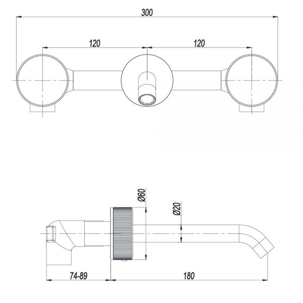 Crosswater 3ONE6 Stainless Steel 3 Hole Wall Mounted Basin Mixer Tap #2