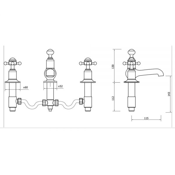 Crosswater Belgravia Crosshead Chrome Deck Mounted 3 Hole Basin Mixer Tap with Pop Up Waste #3