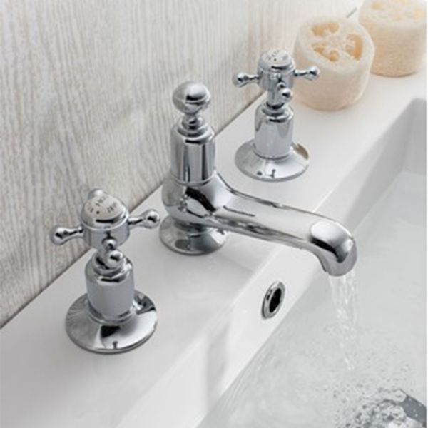 Crosswater Belgravia Crosshead Chrome Deck Mounted 3 Hole Basin Mixer Tap with Pop Up Waste #2