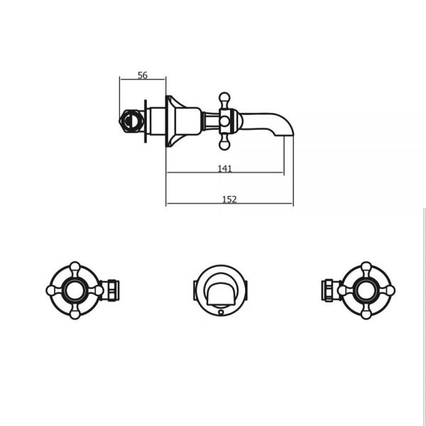 Crosswater Belgravia Crosshead Chrome 3 Hole Wall Mounted Basin Mixer Tap #2