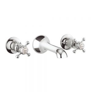 Crosswater Belgravia Crosshead Chrome 3 Hole Wall Mounted Basin Mixer Tap
