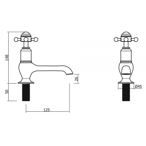 Crosswater Belgravia Crosshead Chrome Long Nose Basin Pillar Taps #2
