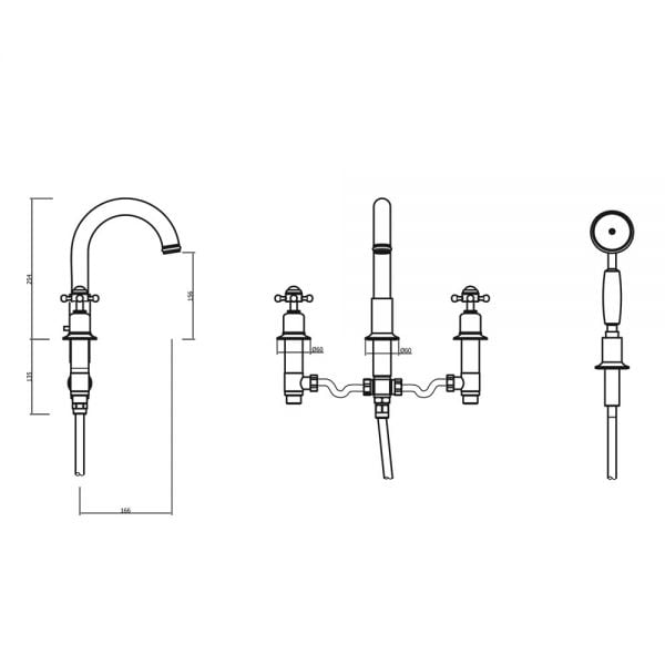 Crosswater Belgravia Crosshead Chrome Deck Mounted 4 Hole Bath Shower Mixer Tap #2