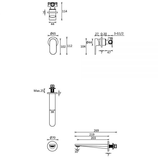 Crosswater Drift Brushed Brass Wall Mounted Basin Mixer Tap #2