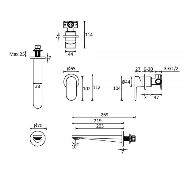 Crosswater Drift Chrome Wall Mounted Basin Mixer Tap #2