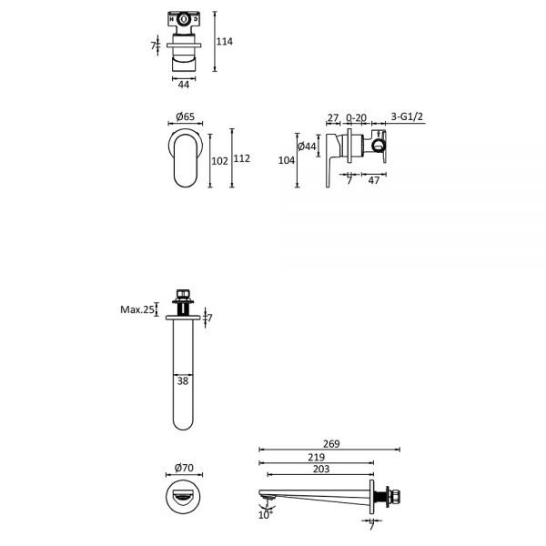 Crosswater Drift Matt Black Wall Mounted Basin Mixer Tap #2