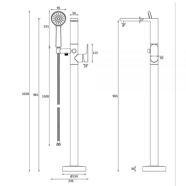 Crosswater Drift Matt Black Floor Standing Bath Shower Mixer Tap #2