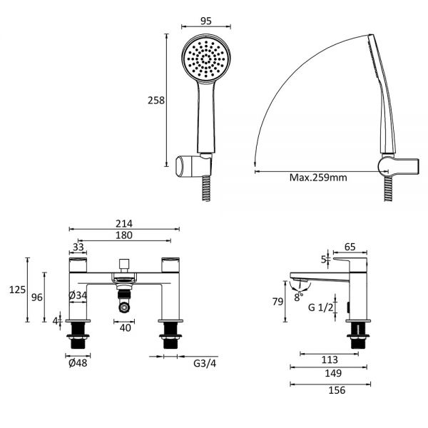 Crosswater Drift Matt Black Bath Shower Mixer Tap #2
