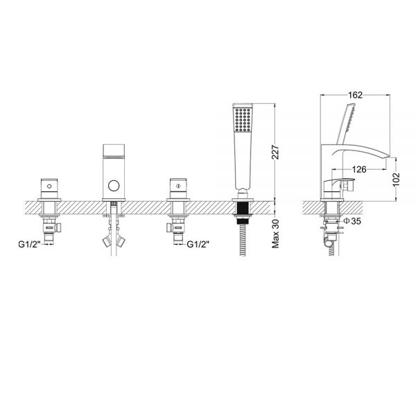 Crosswater Flow Chrome Deck Mounted 4 Hole Bath Shower Mixer Tap #2