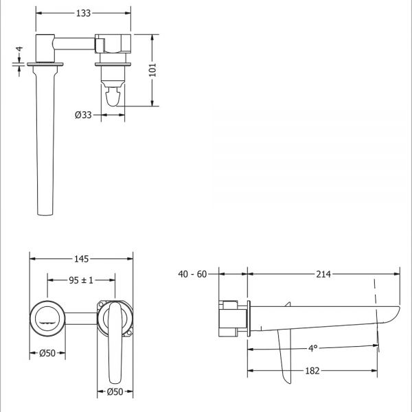 Crosswater Foile Brushed Brass Wall Mounted Basin Mixer Tap #2