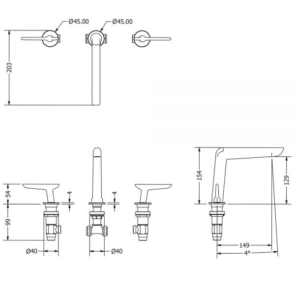 Crosswater Foile Brushed Brass Deck Mounted 3 Hole Basin Mixer Tap #2