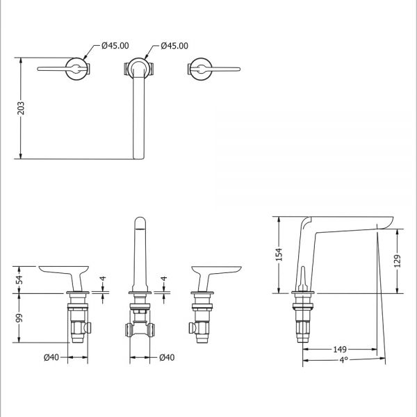 Crosswater Foile Chrome Deck Mounted 3 Hole Basin Mixer Tap #2