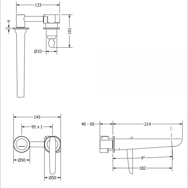 Crosswater Foile Matt Black Wall Mounted Basin Mixer Tap #2