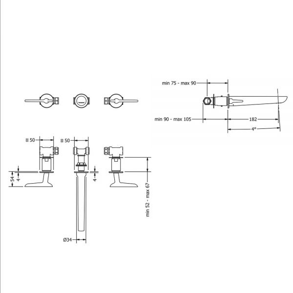 Crosswater Foile Matt Black 3 Hole Wall Mounted Basin Mixer Tap #2