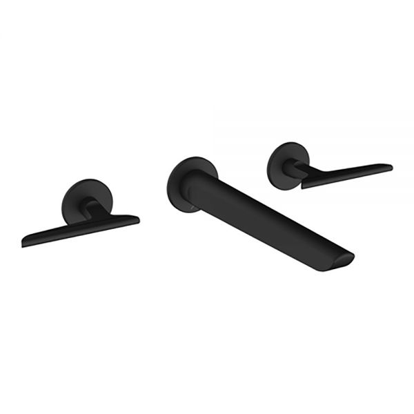 Crosswater Foile Matt Black 3 Hole Wall Mounted Basin Mixer Tap