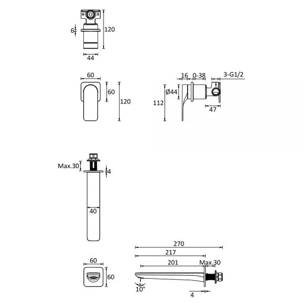 Crosswater Fuse Matt Black Wall Mounted Basin Mixer Tap #2
