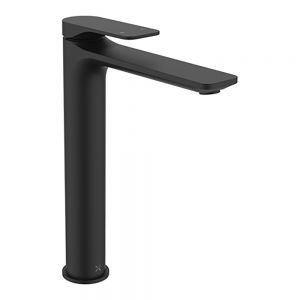 Crosswater Fuse Matt Black Tall Basin Mixer Tap with Click Clack Waste