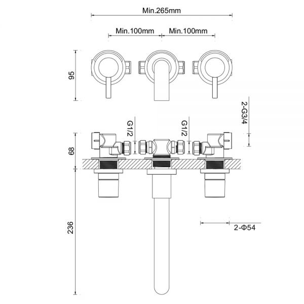 Crosswater Fusion Chrome 3 Hole Wall Mounted Bath Filler Tap #2