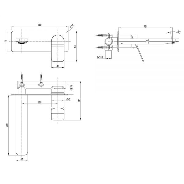 Crosswater Glide II Chrome Wall Mounted Basin Mixer Tap #2