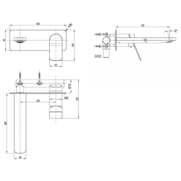 Crosswater Glide II Matt Black Wall Mounted Basin Mixer Tap #2