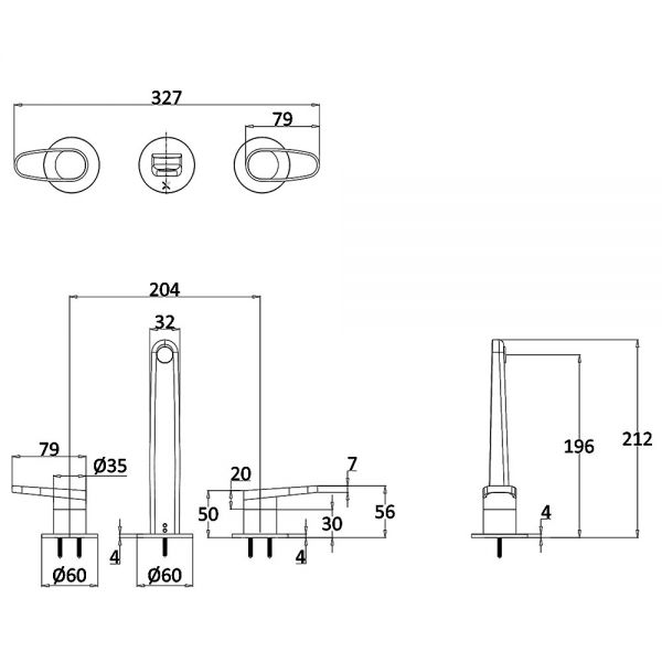 Crosswater Lazo Matt Black 3 Hole Wall Mounted Basin Mixer Tap #2